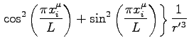 $\displaystyle \left. \cos^2 \left (\frac{\pi x_i^\mu}{L} \right )+\sin^2\left (\frac{\pi x_i^\mu}{L} \right) \right \} \frac{1}{r'^3}$